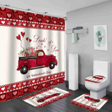 4-delige badkamerdouchegordijnset met matjes, U-vormig gordijn en toiletbrilmat, inclusief 12 haken, perfect voor Valentijnsdagdecoratie.