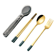 3pcs Stainless Steel Dinnerware Set Flatware Camping Travel Sets Chopsticks Fork Spoon Cutlery Case Tableware Green