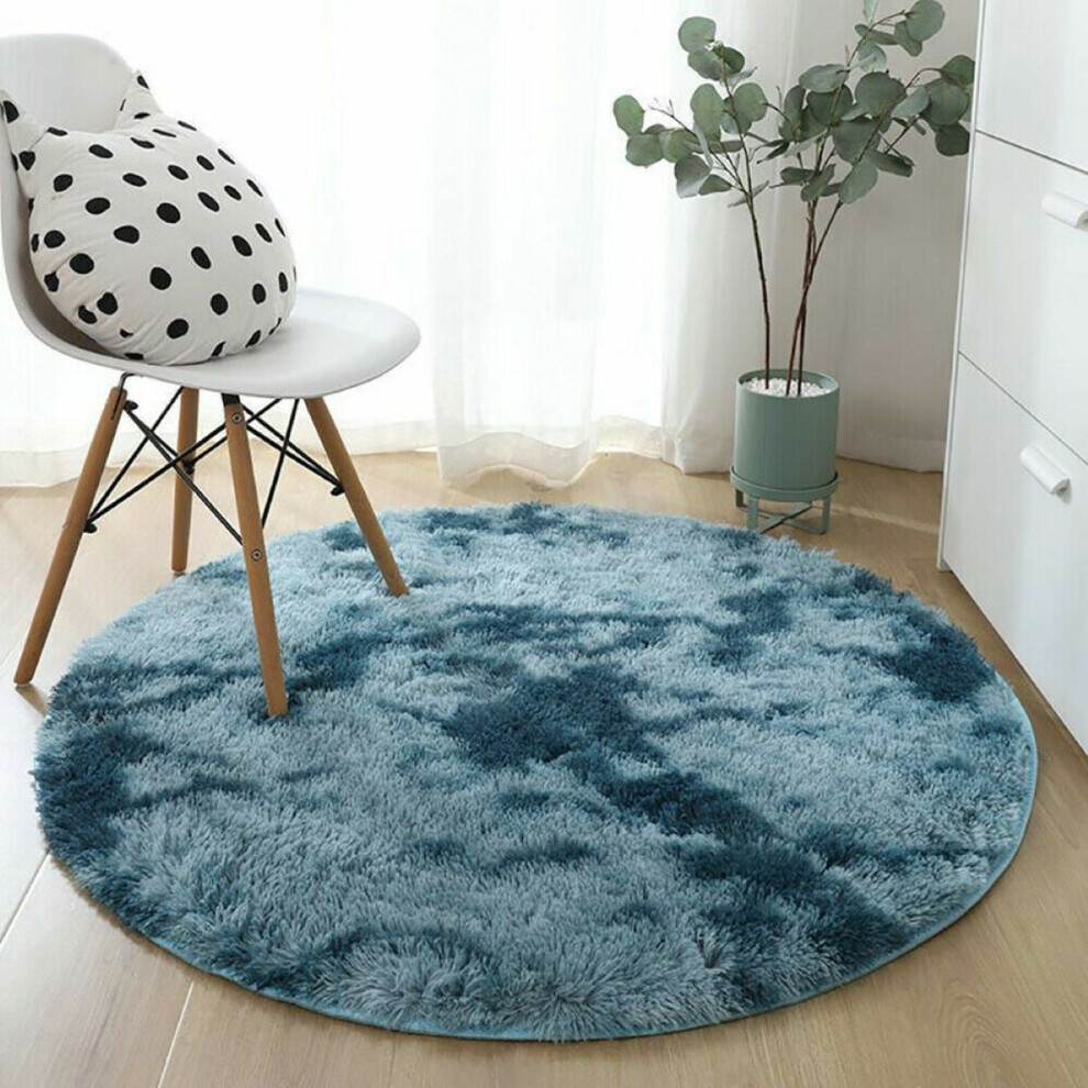WSYW 3.3ft Fluffy Round Carpet Non Slip Plush Floor Mat Soft Shaggy Area Rugs Blue