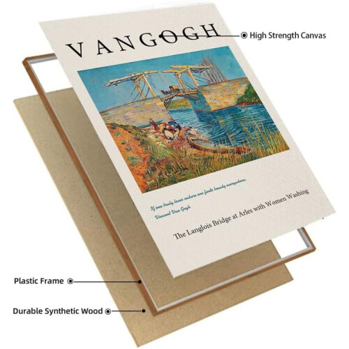 Τέχνη τοίχου σε καμβά Van Gogh: Η γέφυρα Langlois στην Αρλ με γυναίκες που πλένονται, 12"x16", 1