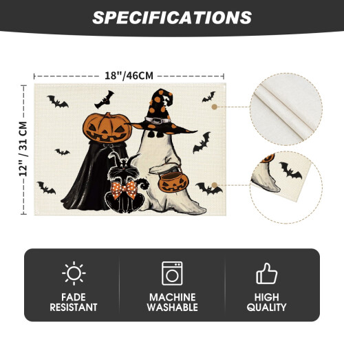 Sm: )e Ghost Jack-O'-Lantern Μαύρη γάτα σετ 4 σουπλά για το Halloween, Διακόσμηση τραπεζαρίας 2