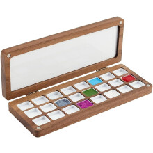Empty Bamboo Watercolor Palette 24 Grids, Wooden Mixing Tray with Lid, Travel Case Compatible with Watercolor Paints for Artists, Students