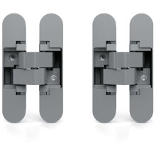 Set of 2 concealed hinges for interior doors, load 40 kg, opening 180 degrees, Zamak, Metal grey