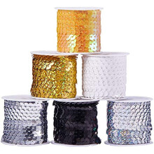 30 Yards Spangle Flat Sequins 6mm 6 Color Crafts Sequin Strip Sewing Paillette Spool String Metallic Shiny Trim