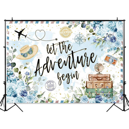 Φόντο Adventure Awaits σε σκούρο μπλε χρώμα, συμβατό με θέμα ταξιδιού στον παγκόσμιο 2