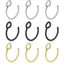 Cterwk 9PCS 316L Stainless Steel Fake Nose Ring Hoop Clip on Non Piercing Lip Rings 20G 8mm for Women Men