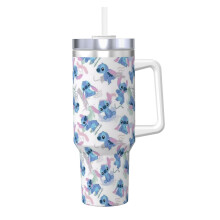 Stitch Personalized 40oz Tumbler with Handle & Straw - Stainless Steel Travel Coffee Cup with Lid - Gifts for Women, Girls, Kids - Compatible with