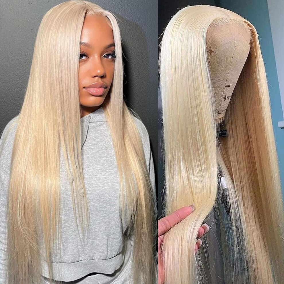 Unisex Black 613 Blonde 13X6 Lace Front Wig Human Hair Pre Plucked With Baby Hair 180% Density For Women