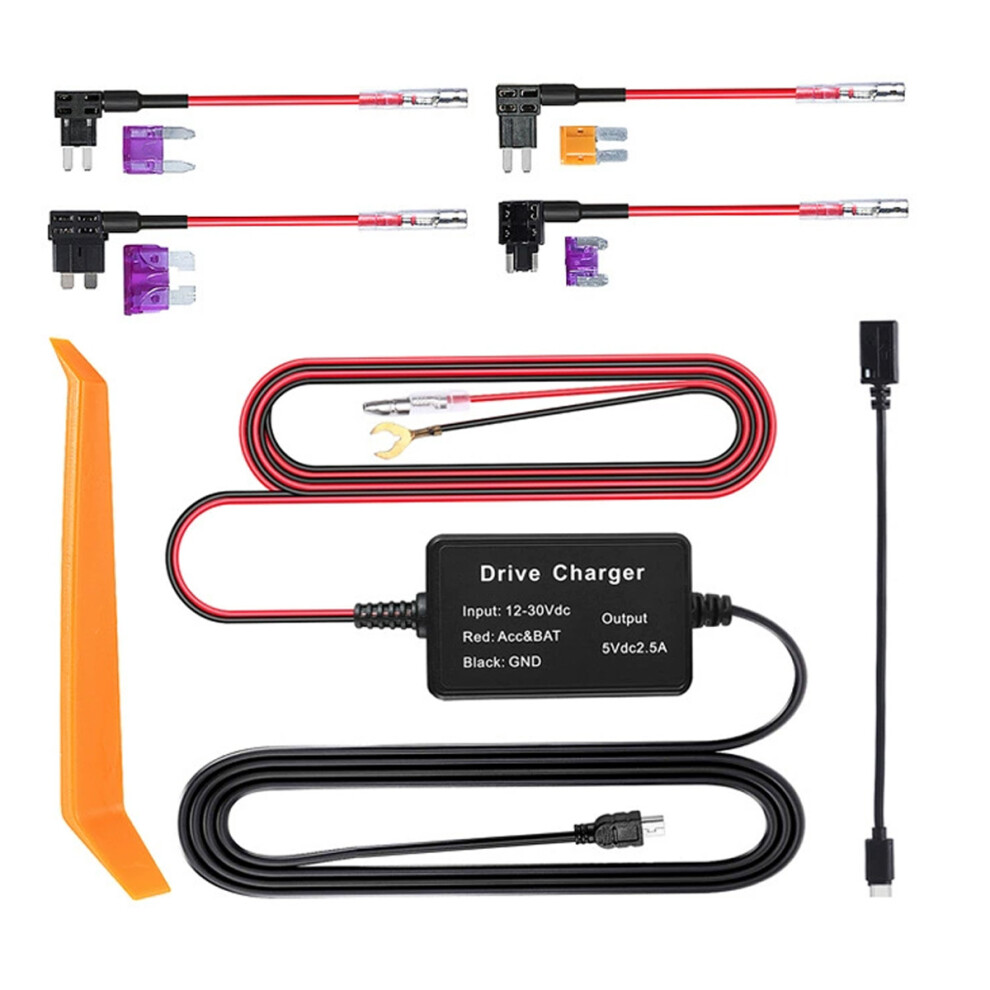 Dash Cam Hardwire Kit For 24 Hour Surveillance, Low Voltage Protection With Dual Intelligent Voltage Reduction, 12V-24V To 5V Stable Power Supply For 9138057191820