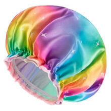 XLarge Sparkle Rainbow Shower Cap for Women, Reusable Double Waterproof Hair Cap with Soft PVC Lining