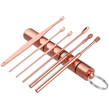 Rose Gold Stainless Steel Ear Cleaning Kit, 6 Piece Ear Pick Set with MultiShape Tips and Case