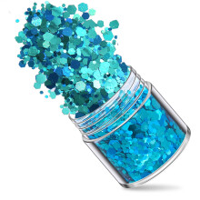 Blue Green Hexagonal Nail Glitter Sequins Set for Nail Art Decoration and DIY Crafts, 12 Boxes