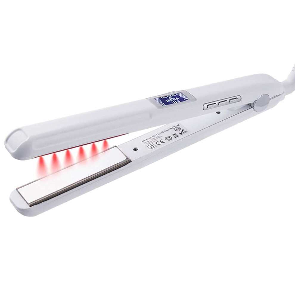 White Professional Ultrasonic Infrared Hair Straightener 1.5 Inch Cold Iron Care For Damaged Hair