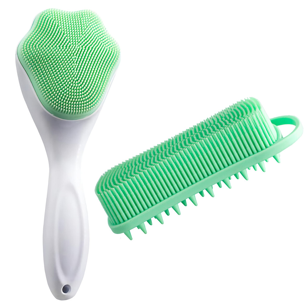 Silicone Body Scrubber and Facial Brush Set with Dual Bristle Cleansing and Gentle Scalp Massage