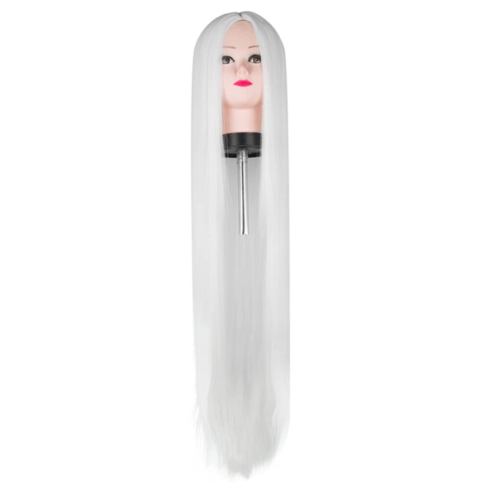 Unisex White Long Cosplay Wig 100Cm Heat Resistant Synthetic Straight Hair For Halloween Costume