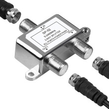 Coaxial Splitter For Digital Devices, Superior Signal Quality And Indoor And Outdoor Waterproof, Nickel Plated Zinc Die-Cast Housing, 2 Way Coax Cable