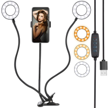 Selfie Ring Light, Dimmable 3-Light Mode With Flexible Arms, Goose Neck Stand For All Smartphones, Universal Compatibility