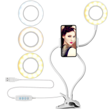 Dual Ring Lights, Selfie Ring Light with Flexible Gooseneck Phone Holder for Live Streams, Makeup, and Videos - Adjustable Brightness & Portable Desig