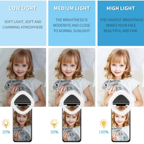 Radiant Star: Φορητό φωτιστικό Selfie Ring, με κλιπ, επαναφορτιζόμενη μπαταρία, 36 LED, 3 2