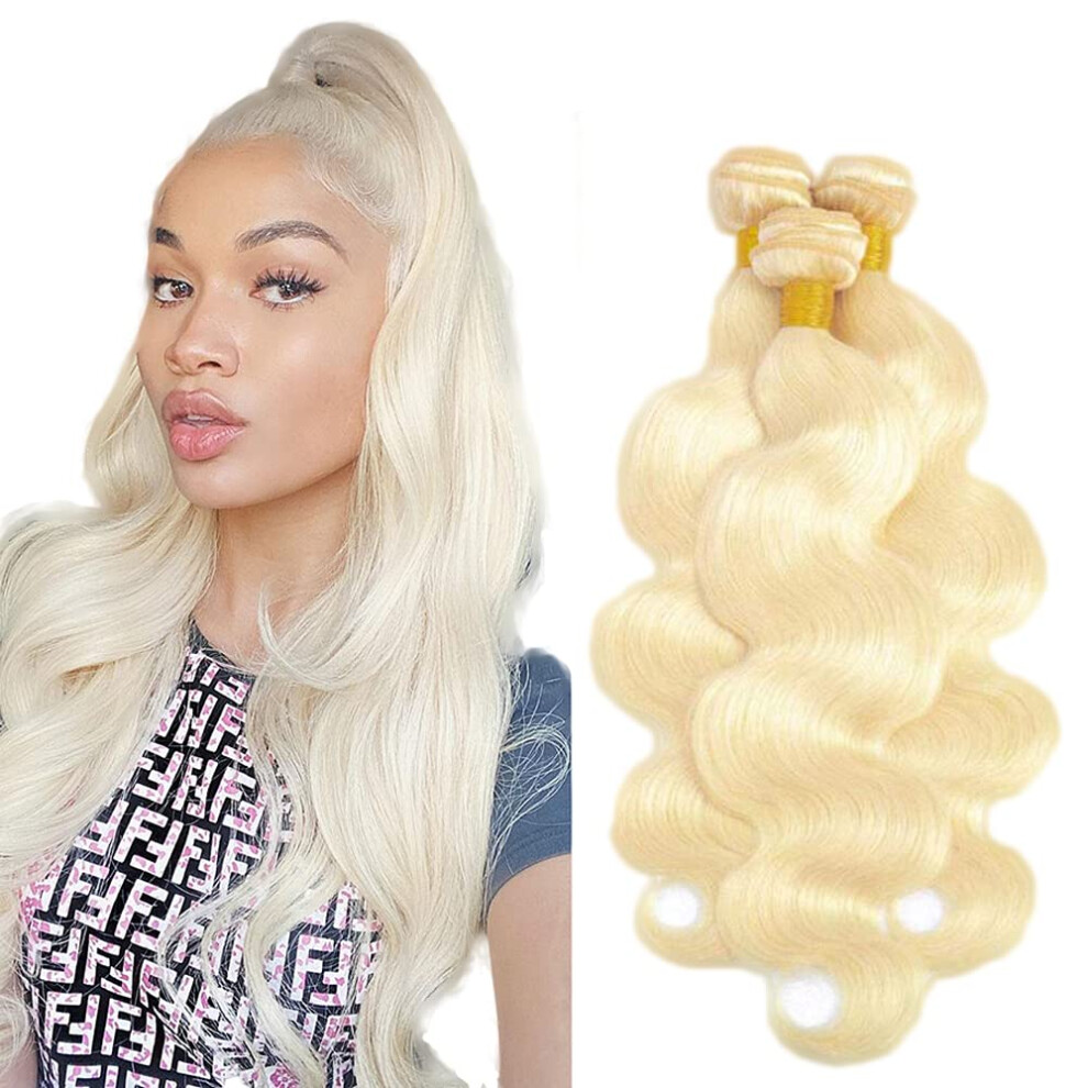 Unisex Brazilian Virgin Hair Bundles 613 Honey Blonde Body Wave Human Hair Extensions 3 Bundles Unprocessed Weave (18 20 22 Inch)