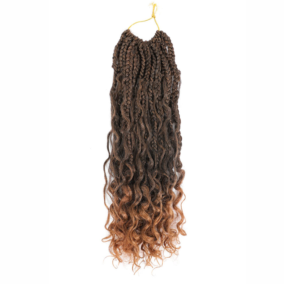 Unisex Prelooped Goddess Box Braids Crochet Hair 14 Inch Ombre Synthetic Braids With Curly Ends 1B/30