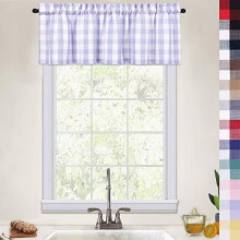 Haperlare 52" x 15" keittiön helmaverho, maalaistyylinen Buffalo Check -ruutukuvio, valoa suodattava, yhteensopiva liilanvärisen