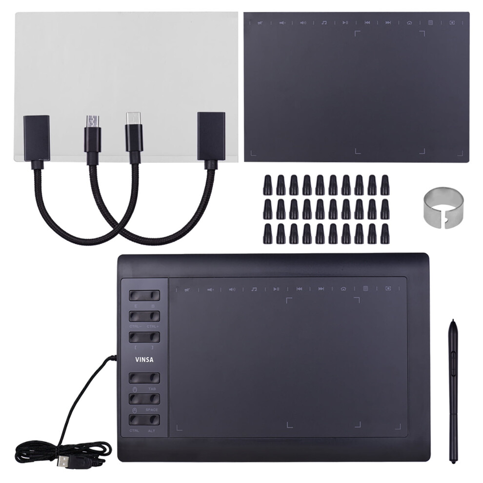 10X6 Inch Professional Graphics Drawing Tablet, 8192 Levels Pressure Battery-Free Pen Stylus, 12 Express Keys, For Painting Designing Online Course 9773935730991