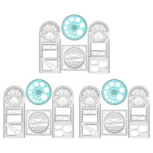 12 Pcs Multifunctional Geometric Ruler Drawing Tools Plastic Ruler Set Mathematics Measuring Circle Drawing Rulers