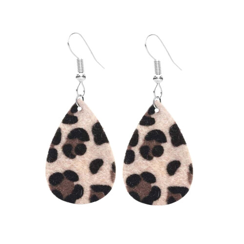 Kvinder Leopard Print Teardrop Dangle Imiteret Læder Hook Øreringe Smykker Gave 1