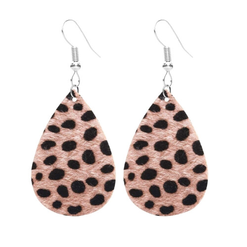 Kvinder Leopard Print Teardrop Dangle Imiteret Læder Hook Øreringe Smykker Gave 2