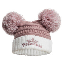 Dusty Pink/White Cable Knit Pom Pom Princess Hat 0 -12M