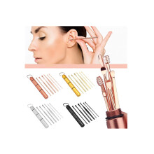 Ear Wax Removal Kit with Spring Ear Cleaner, Stainless Steel Spiral Tip, 6in1 Reusable Set with Storage Case, Rose Gold