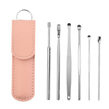 Ear Wax Removal Kit Stainless Steel Dual Head Spring Ear Cleaner Set with Travel Case Pink