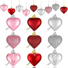 27Pcs Heart Baubles for Valentine's Day, Christmas & Wedding Anniversary - Red, Pink, Silver Hanging Ornaments (Compatible with standard hooks)