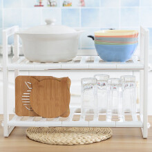 SUSUchens Storage Rack Cabinet Organizer Shelf Large Capacity Adjustable Height 2-Tier Kitchen Bathroom Storage Holder Pantry Organizer White