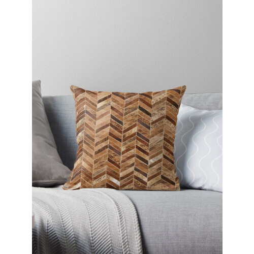 Tapete/Capa de Almofada Decorativa em Patchwork Chevron em Couro Bovino Marrom Claro, 50x50cm (20x20 polegadas)