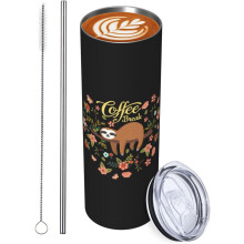 Sloth20oz isolert vannglass med lokk og sugerør, 3D-print vakuumreisekrus i rustfritt stål kaffekopp Sloth-gaver til kvinner vannglass