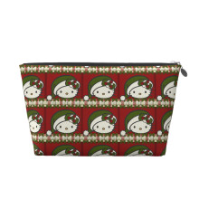Pochette natalizia Hello Kitty in PVC e pelle con cerniera argentata, organizer multifunzione per cosmetici e articoli da toilette per donne e