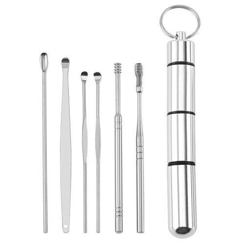 6 Pcs Stainless Steel Ear Wax Removal Kit with MultiTip Tools and Compact Storage Box