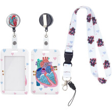 1Box badgehouder met lanyard, schattige anatomische hartvormige oprolsluiting, intrekbare clip, verticale ID-beschermer, compatibel met naamplaatjes,