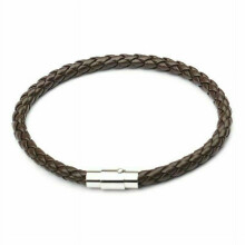 Bracelet unisexe en cuir tressé, fermoir magnétique en acier inoxydable argenté