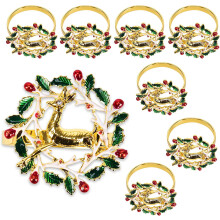 Conjunto de 8 porta-guardanapos natalinos com estampa de alce e guirlanda, perfeitos para decoração de mesas de Natal, Dia de Ação de Graças,