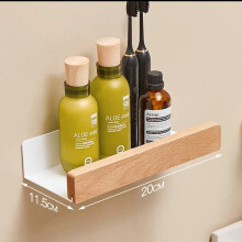 Mensola da bagno a parete per doccia, WC, stile nordico, per riporre cosmetici, mensola multiuso per cucina, in legno massello