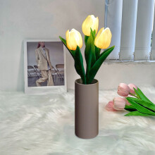 Luminária Noturna LED RnemiTe-amo, Abajur de Tulipas com Vaso, Luminária de Mesa com Tulipas Artificiais, Ornamento para Decoração de Sala de