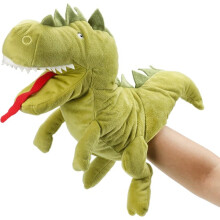 Pluche dinosaurus handpop T-Rex met beweegbare bek voor