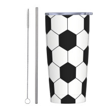 Gobelet isotherme portable en acier inoxydable avec couvercle, motif dessin animé de football, 590 ml (20 oz).