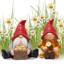 Conjunto de adornos de jardín de resina con forma de pareja de papas y enanos, estatuas de elfos para patio y jardín, figuritas en miniatura, 2