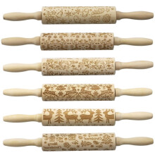 Rodillos de madera 3D navideños JANDEL, rodillos con relieve y símbolos navideños grabados para hornear galletas con relieve.