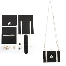 DIY Leather Shoulder Bag Kit with Handmade Strap and Woven Bottom, PU Leather, Black, 5PCS Set