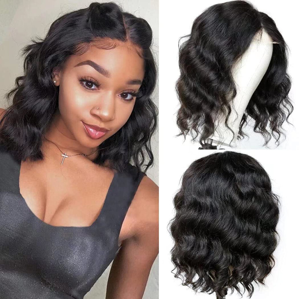 Unisex 10 Inch Short Wavy Human Hair Lace Front Wig Hd Transparent Brazilian Bob Glueless Natural Hairline
